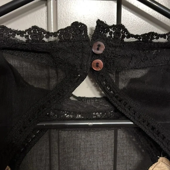 Free People SM Angel Mini Dress Sheer Black Gauze Cotton Boho Crochet Lace - Picture 6 of 8